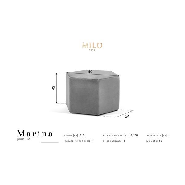 Marina sötétszürke puff, ⌀ 60 cm - Milo Casa-image-2