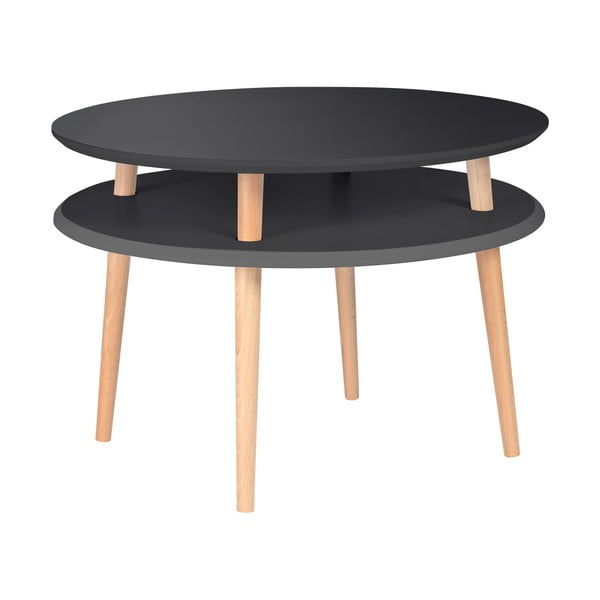 UFO grafitszürke dohányzóasztal natúr lábakkal, ⌀ 70 cm - Ragaba