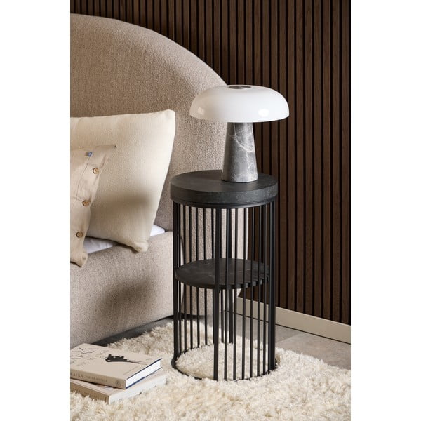 Fekete éjjeliszekrény márvány dekoros asztallappal Strington – Actona-image-1