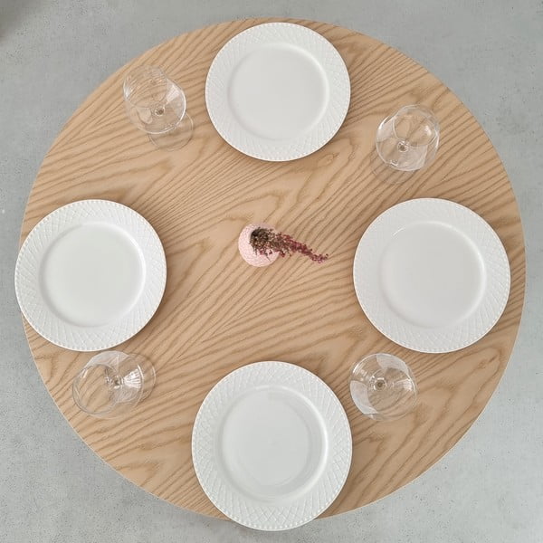 Kerek étkezőasztal kőrisfa dekoros asztallappal ø 90 cm Jubi – Ragaba-image-2