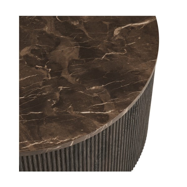 Sötétbarna kerek dohányzóasztal márvány dekoros asztallappal ø 80 cm Rota – House Nordic-image-3
