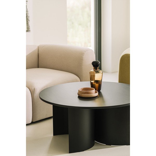 Fekete kerek dohányzóasztal kőrisfa dekoros asztallappal ø 95 cm Gavo – noo.ma-image-3