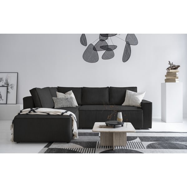 Antracitszürke kordbársony kinyitható sarokkanapé (bal oldali) Brave Dave – Miuform-image-4