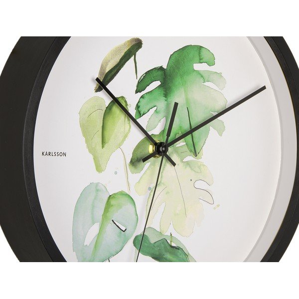 Monstera zöld-fehér falióra fekete kerettel, ø 26 cm - Karlsson-image-4