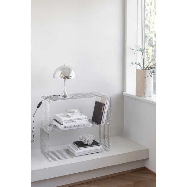 Fényes ezüstszínű fém fali könyvespolc 70x30 cm Wire – Mette Ditmer Denmark-image-1