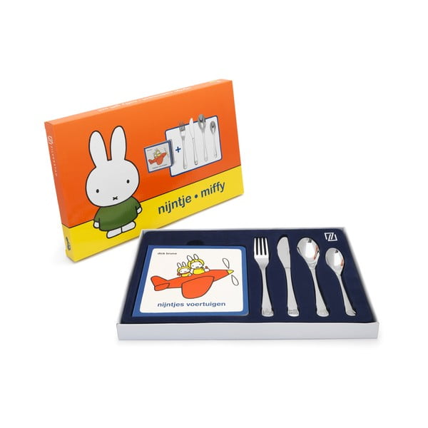 Ezüstszínű rozsdamentes acél gyerek evőeszköz 4 db-os Miffy – Zilverstad