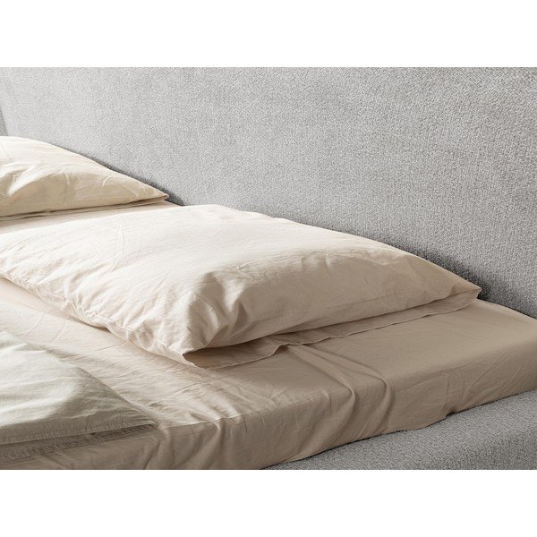 Világosszürke kárpitozott franciaágy ágyráccsal 140x200 cm Makana – Makamii-image-1