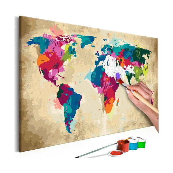 Colorful World Map DIY készlet, saját vászonkép festése, 60 x 40 cm - Artgeist