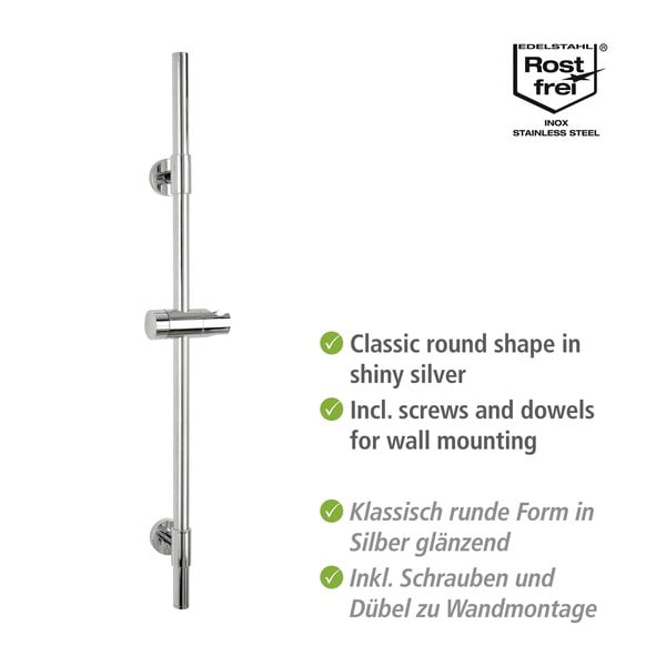 Fényes ezüstszínű fali rozsdamentes acél zuhanytartó 66 cm Basic – Wenko-image-2