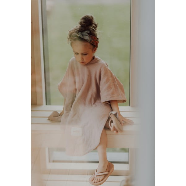 Rózsaszín muszlin gyerek fürdőponcsó méret M - Malomi Kids-image-2