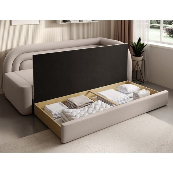 Bézs bársony kinyitható-tárolóhelyes kanapé bal oldali 223 cm Fabillo – ELTAP-image-4