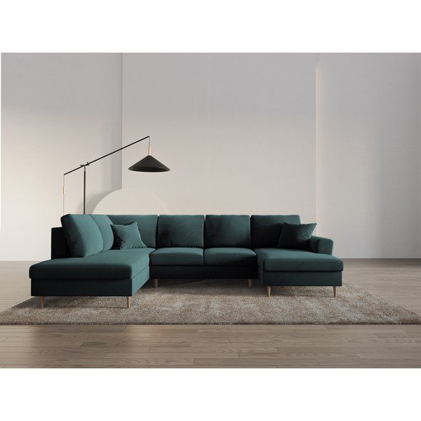 Petróleum színű bársony kinyitható tárolóhelyes sarokkanapé (bal oldali-U alakú) Kyoto – Cosmopolitan Design-image-2