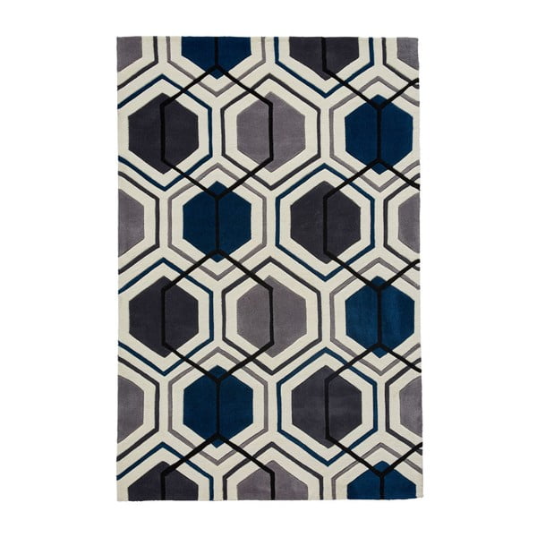 Hong Kong Hexagon Grey &Navy szürkéskék kézzel tűzött szőnyeg, 150 x 230 cm - Think Rugs
