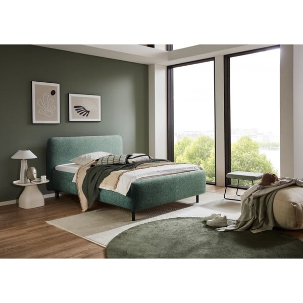 Sötétzöld kárpitozott ágyneműtartós franciaágy ágyráccsal 140x200 cm Primo – Meise Möbel-image-1