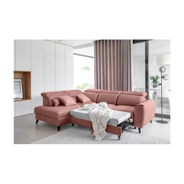 Rózsaszín bársony kinyitható-tárolóhelyes sarokkanapé (bal oldali-L alakú) Noble – ELTAP-image-4