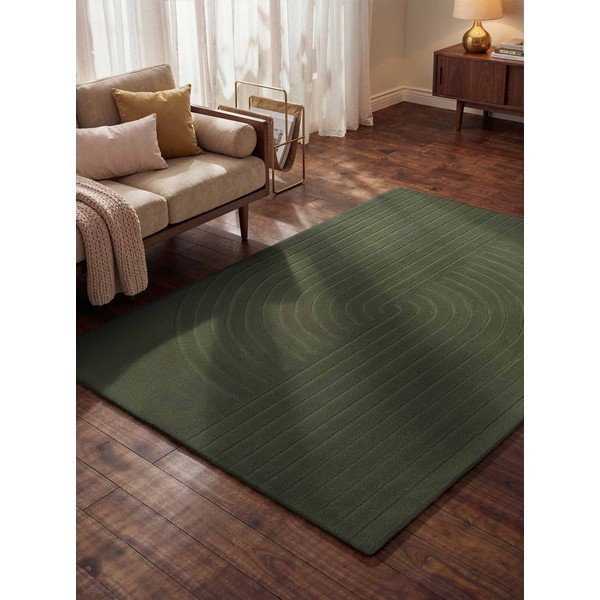 Sötétzöld kézi szövésű gyapjú szőnyeg 80x150 cm Arcura – Vikosa-image-1