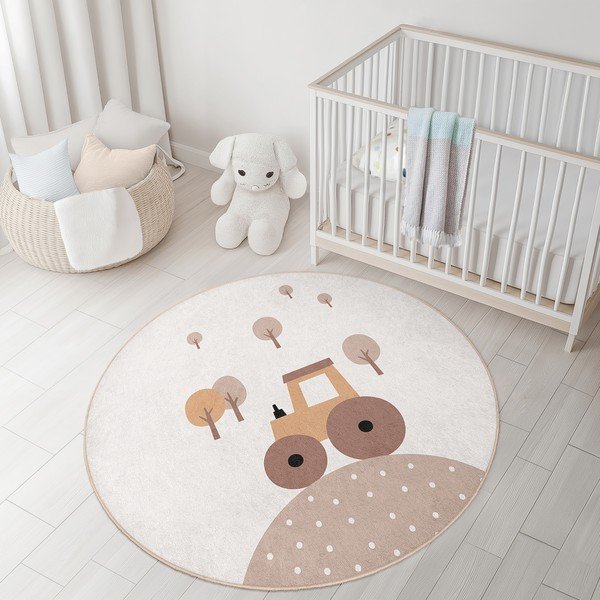 Bézs mosható gyerek szőnyeg ø100 cm Tractor World – Mila Home-image-2