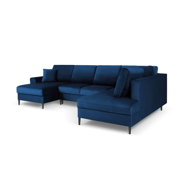 Kék bársony kinyitható tárolóhelyes sarokkanapé (jobb oldali-U alakú) Kyoto – Cosmopolitan Design-image-3