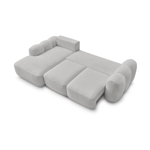 Világosszürke buklé kinyitható-tárolóhelyes sarokkanapé (bal oldali-heverő résszel) Montaigne – Bobochic Paris-image-4