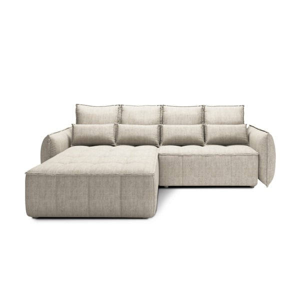 Bézs bársony kinyitható-tárolóhelyes sarokkanapé (bal oldali-heverő résszel) Campo – ELTAP