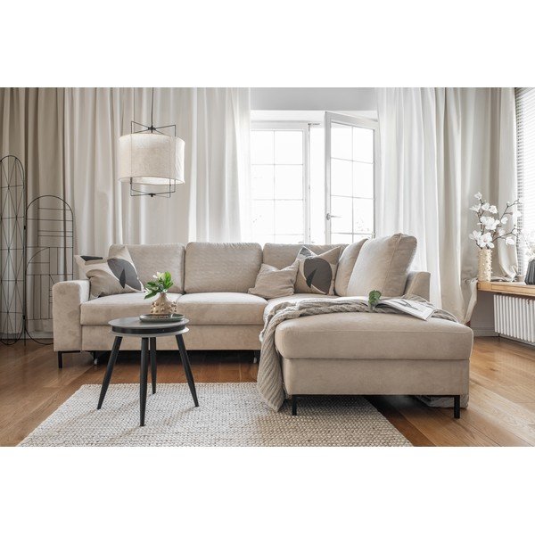 Bézs kordbársony kinyitható sarokkanapé (jobb oldali) Lofty Lilly – Miuform-image-4