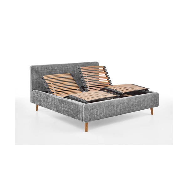 Világosszürke kárpitozott franciaágy ágyráccsal 180x200 cm Primavera – Meise Möbel-image-2