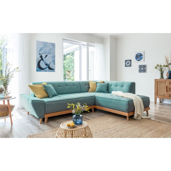 Türkiz kinyitható sarokkanapé (jobb oldali) Dazzling Daisy – Miuform-image-3