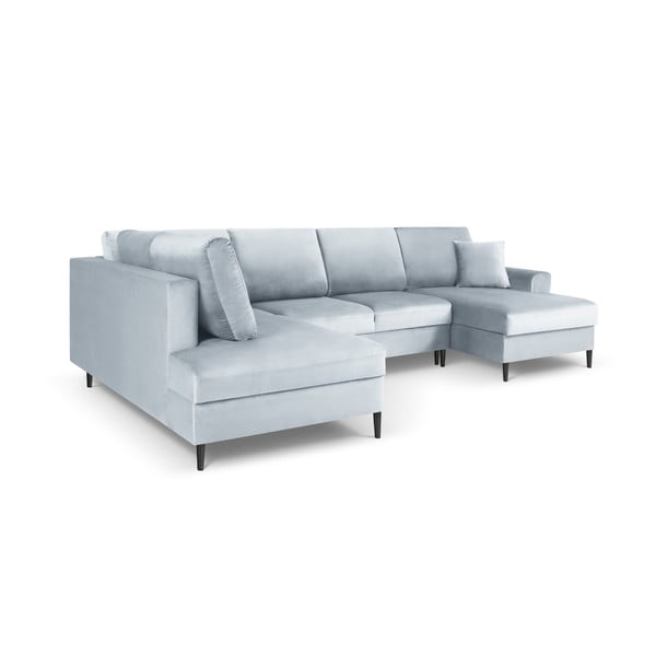 Világoskék bársony kinyitható tárolóhelyes sarokkanapé (bal oldali-U alakú) Kyoto – Cosmopolitan Design-image-3