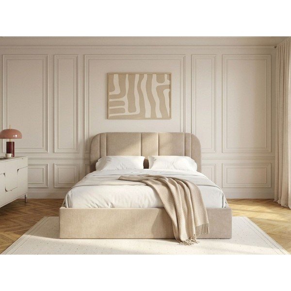 Bézs kárpitozott ágyneműtartós franciaágy ágyráccsal 180x200 cm Sidney – Bobochic Paris-image-2