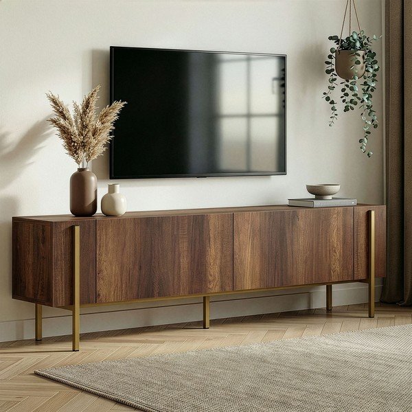 Sötét natúr színű TV-állvány diófa dekorral 180x45x30 cm Nexus – Kalune Design-image-1