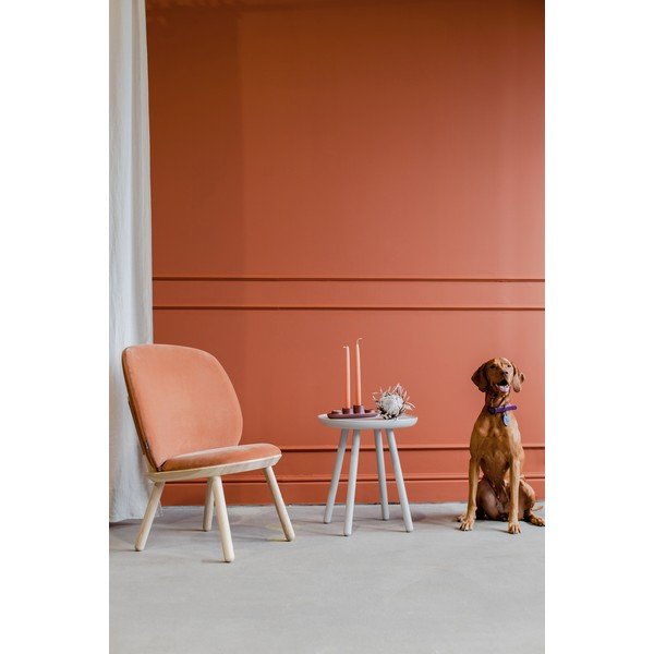 Naïve narancs-terrakotta fotel kőrisfa konstrukcióval és bőr részletekkel - EMKO-image-1