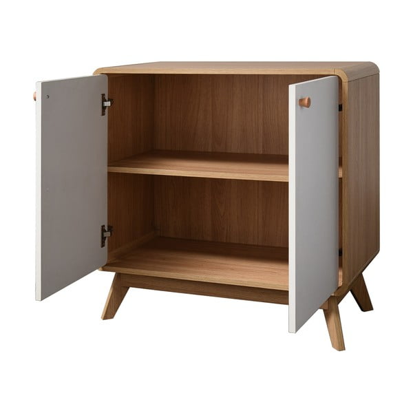 Fehér-natúr színű alacsony komód tölgyfa dekorral 75x75 cm Cassie - Støraa-image-2