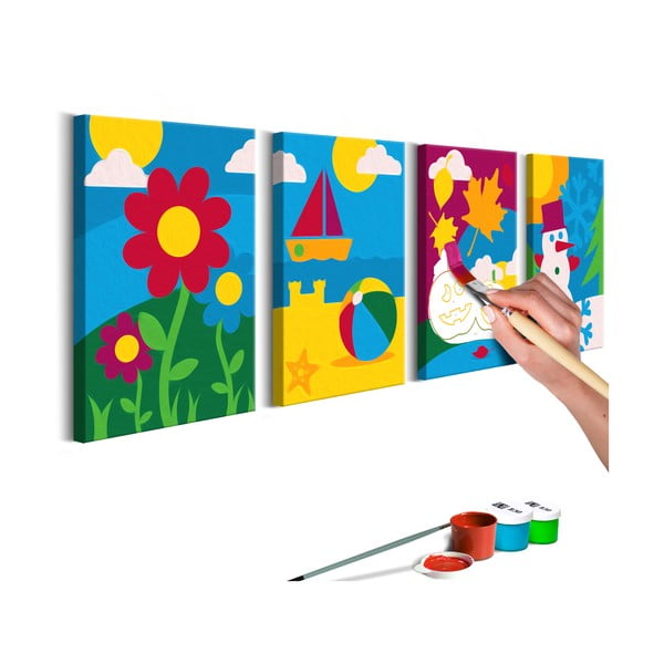 Four Seasons DIY készlet, saját négyrészes vászonkép festése, 44 x 165 cm - Artgeist