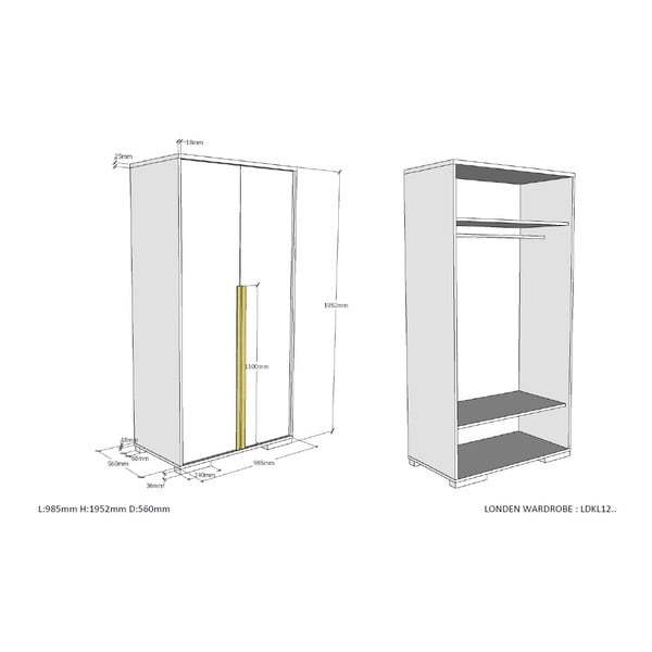 Sötétszürke gyerek ruhásszekrény 98x195 cm London – Vipack-image-3