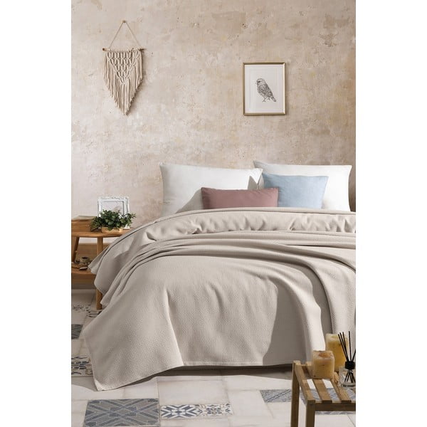 Bézs pamut ágytakaró franciaágyra 220x240 cm - Mijolnir