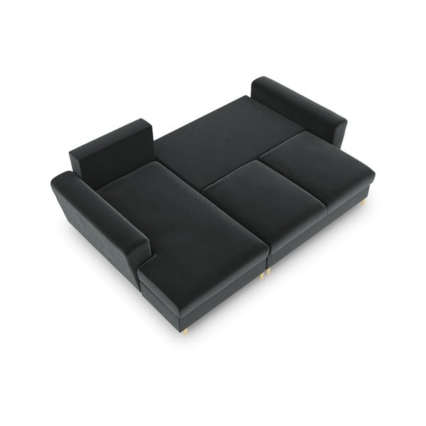 Sötétszürke bársony kinyitható tárolóhelyes sarokkanapé (bal oldali-heverő résszel) Kyoto – Cosmopolitan Design-image-2