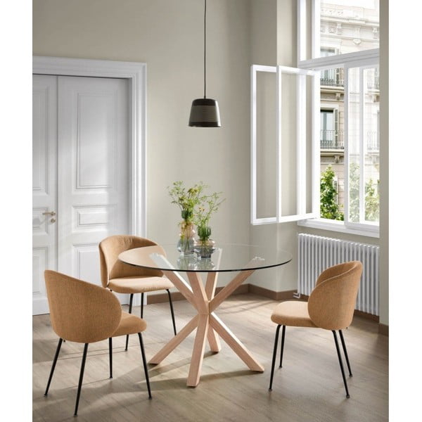 Mustársárga kárpitozott étkezőfotel Minna – Kave Home-image-1