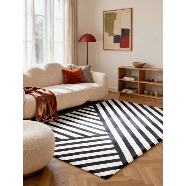Fekete-fehér kézi szövésű gyapjú szőnyeg 200x290 cm Stryve Noir – Elle Decoration-image-1