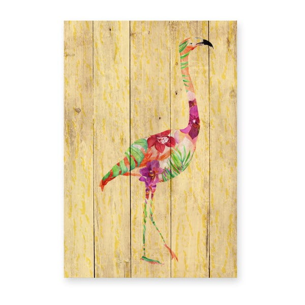 Flowers Flamingo fali dekoráció borovi fenyőből, 60 x 40 cm - Madre Selva