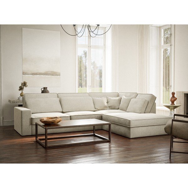 Szürkésbézs zsenília sarokkanapé (jobb oldali-L alakú) Kirou – Maison de Rêve-image-1