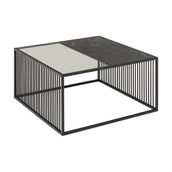 Fekete dohányzóasztal üveg asztallappal 80x80 cm Strington – Actona-image-4