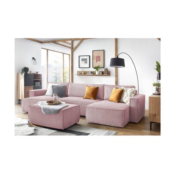 Világos rózsaszín kordbársony puff Nihad – Bobochic Paris-image-4