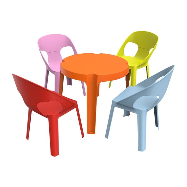 Julieta gyerek kerti bútor garnitúra, 1 narancssárga asztal és 4 szék - Resol