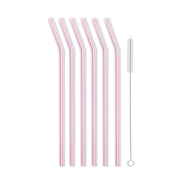 6 db-os rózsaszín üveg szívószáll készlet, hosszúság 23 cm - Vialli Design