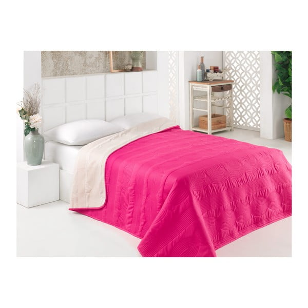 Rózsaszín-fehér mikroszálas, kétoldalas ágytakaró, 160 x 220 cm
