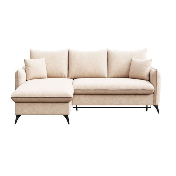 Bézs buklé kinyitható tárolóhelyes sarokkanapé (bal oldali-heverő résszel) Brim – Rodier