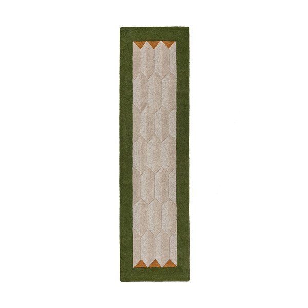 Zöld-natúr színű kézi szövésű gyapjú futószőnyeg 60x230 cm Apex Border Wool – Flair Rugs