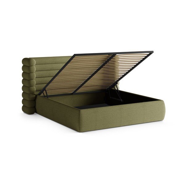 Zöld kárpitozott ágyneműtartós franciaágy ágyráccsal 200x200 cm Mount – Micadoni -image-2