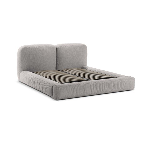 Világosszürke kárpitozott ágyneműtartós franciaágy ágyráccsal 180x200 cm Martina – Micadoni -image-3