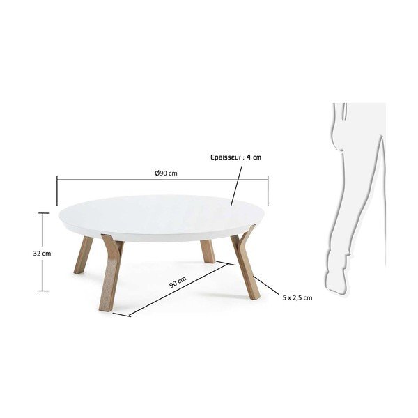 Solid fehér dohányzóasztal, ⌀ 90 cm - Kave Home-image-2